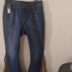 Western Country Womens's-Flare Jeans-Stretchy-Size 12 with Fabric Inlays in Legs